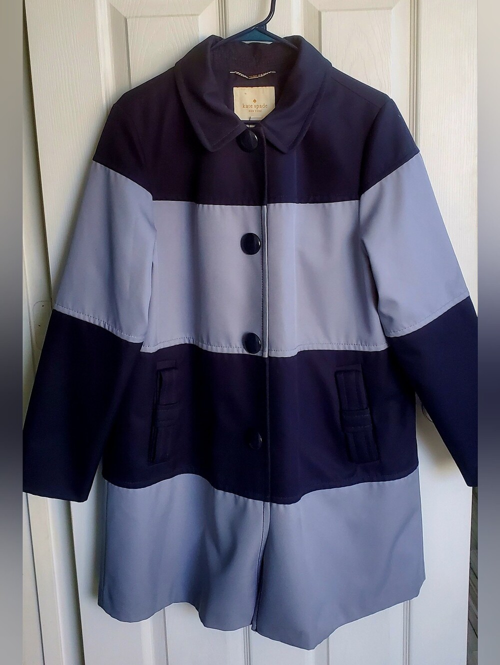 Kate Spade New York Colorblock Women's Raincoat Sz Large Pockets Detachable Hood